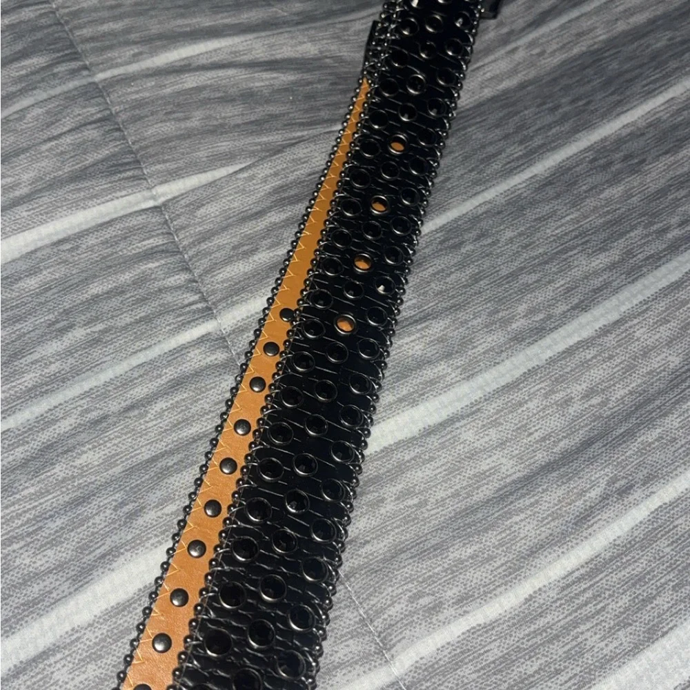 B.B. Simon Black Y2K Studded/Grommet Rhinestone Belt - Size 36